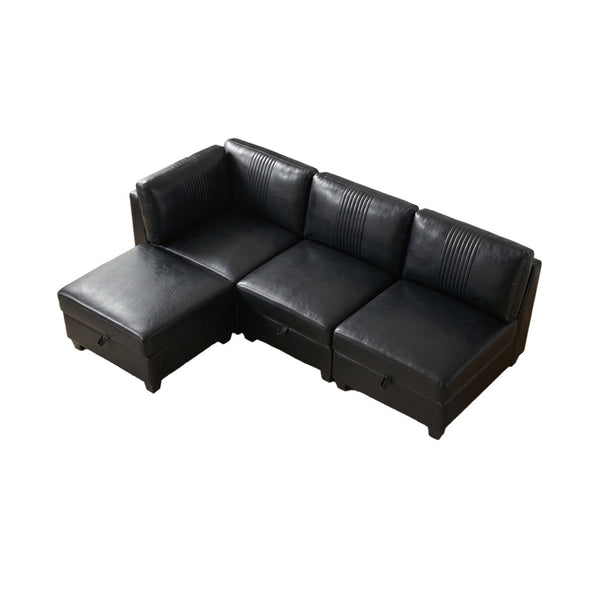 English Elm Flexible Pu Leather Modular Sofa with Hidden Storage and Sleeper for Living Room Black W680S00193
