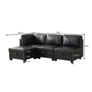 English Elm Flexible Pu Leather Modular Sofa with Hidden Storage and Sleeper for Living Room Black W680S00193