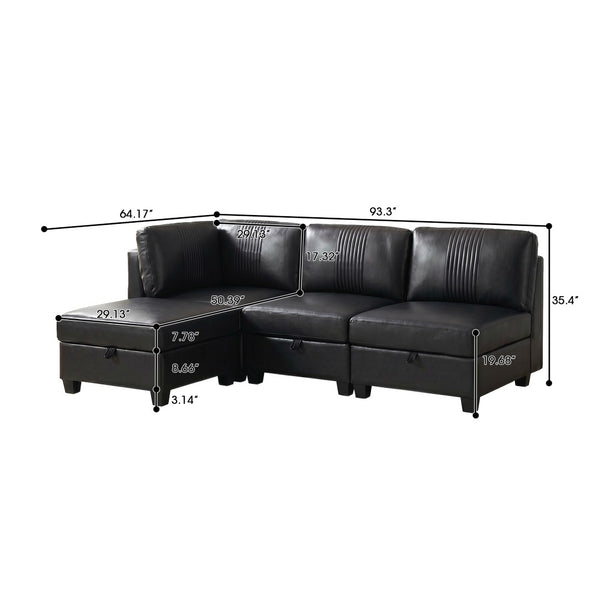 English Elm Flexible Pu Leather Modular Sofa with Hidden Storage and Sleeper for Living Room Black W680S00193