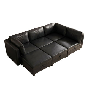 English Elm Flexible Six Seat Pu Leather Modular Sofa with Under Storage and Sleeper Function Black W680S00194