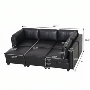 English Elm Flexible Six Seat Pu Leather Modular Sofa with Under Storage and Sleeper Function Black W680S00194