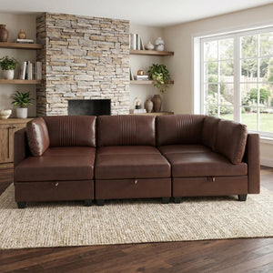 English Elm Flexible Six Seat Pu Leather Modular Sofa with Under Storage and Sleeper Function Dark Brown W680S00195