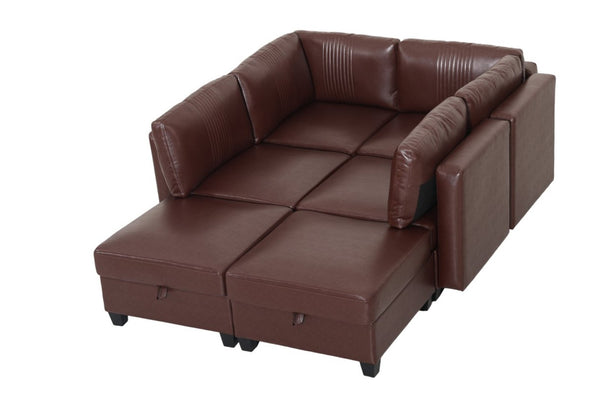 English Elm Flexible Six Seat Pu Leather Modular Sofa with Under Storage and Sleeper Function Dark Brown W680S00195