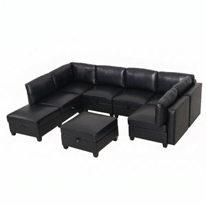 English Elm Flexible 8 Seat Pu Modular Sofa with Under Cushion Storage and Sleeper Living Room Black W680S00196
