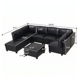 English Elm Flexible 8 Seat Pu Modular Sofa with Under Cushion Storage and Sleeper Living Room Black W680S00196