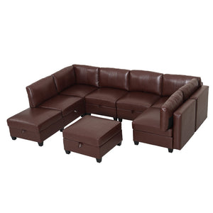 English Elm Flexible 8 Seat Pu Modular Sofa with Under Cushion Storage and Sleeper Living Room Dark Brown W680S00197