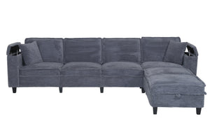 English Elm Modular Corduroy Sectional Sofa with Built-in Storage for Living Room Lounging Gray W680S00198