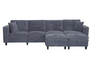 English Elm Modular Corduroy Sectional Sofa with Built-in Storage for Living Room Lounging Gray W680S00198