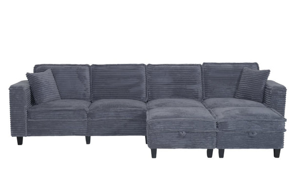 English Elm Modular Corduroy Sectional Sofa with Built-in Storage for Living Room Lounging Gray W680S00198