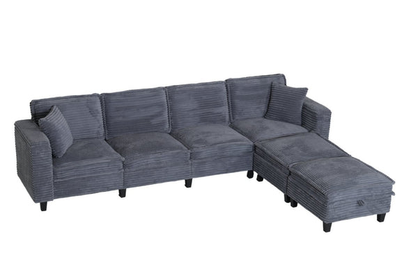 English Elm Modular Corduroy Sectional Sofa with Built-in Storage for Living Room Lounging Gray W680S00198