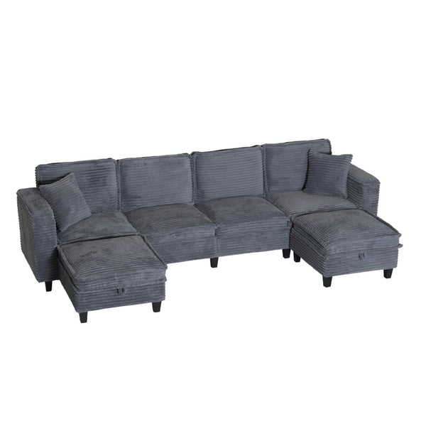 English Elm Modular Corduroy Sectional Sofa with Built-in Storage for Living Room Lounging Gray W680S00198