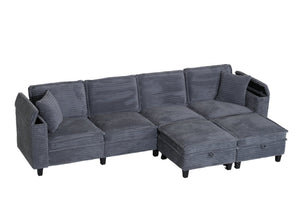 English Elm Modular Corduroy Sectional Sofa with Built-in Storage for Living Room Lounging Gray W680S00198