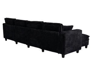 English Elm Modular Corduroy Sectional Sofa with Built-in Storage for Living Room Lounging Black W680S00199