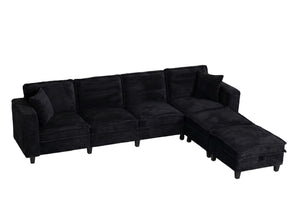 English Elm Modular Corduroy Sectional Sofa with Built-in Storage for Living Room Lounging Black W680S00199