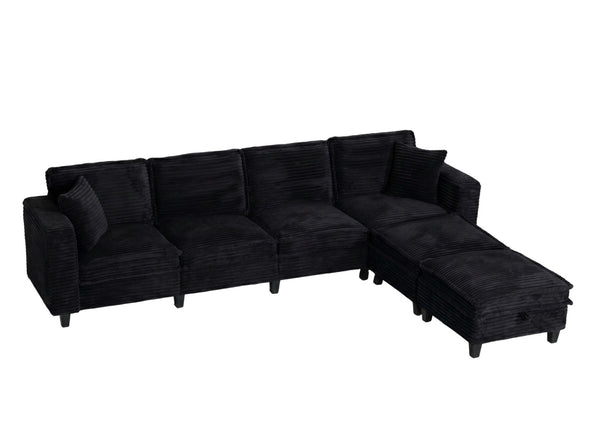 English Elm Modular Corduroy Sectional Sofa with Built-in Storage for Living Room Lounging Black W680S00199