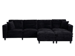 English Elm Modular Corduroy Sectional Sofa with Built-in Storage for Living Room Lounging Black W680S00199
