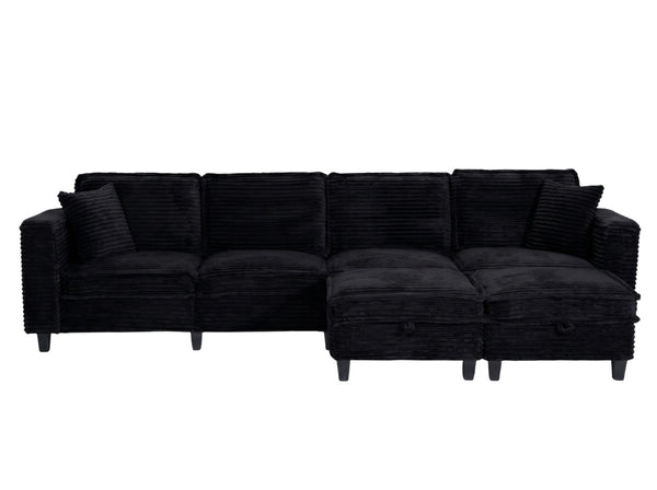 English Elm Modular Corduroy Sectional Sofa with Built-in Storage for Living Room Lounging Black W680S00199