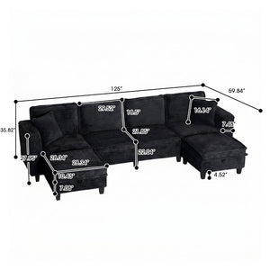 English Elm Modular Corduroy Sectional Sofa with Built-in Storage for Living Room Lounging Black W680S00199