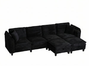 English Elm Modular Corduroy Sectional Sofa with Built-in Storage for Living Room Lounging Black W680S00199