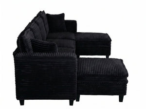 English Elm Modular Corduroy Sectional Sofa with Built-in Storage for Living Room Lounging Black W680S00199