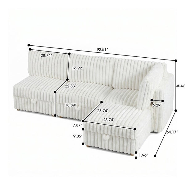 English Elm Armless Modular Sectional Sofa Set with Hidden Storage and Sleeper for Living Room Beige W680S00200