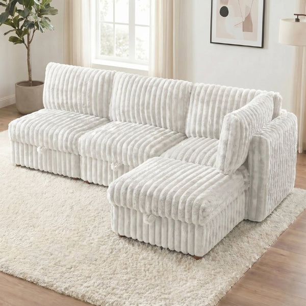 English Elm Armless Modular Sectional Sofa Set with Hidden Storage and Sleeper for Living Room Beige W680S00200