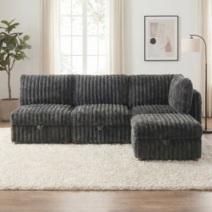 English Elm Armless Modular Sectional Sofa Set with Hidden Storage and Sleeper for Living Room Grey W680S00201