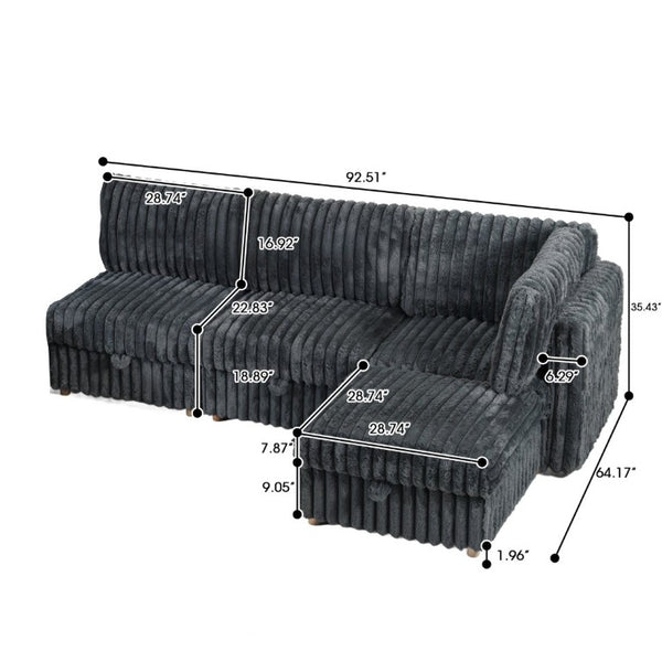 English Elm Armless Modular Sectional Sofa Set with Hidden Storage and Sleeper for Living Room Grey W680S00201