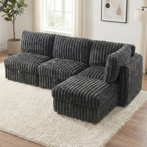 English Elm Armless Modular Sectional Sofa Set with Hidden Storage and Sleeper for Living Room Grey W680S00201