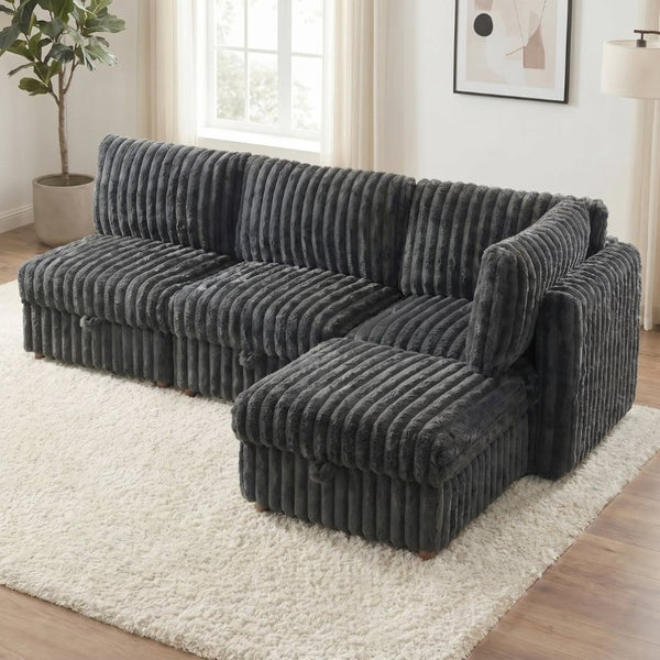 English Elm Armless Modular Sectional Sofa Set with Hidden Storage and Sleeper for Living Room Grey W680S00201