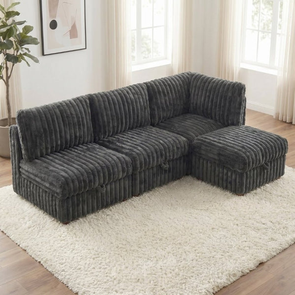 English Elm Armless Modular Sectional Sofa Set with Hidden Storage and Sleeper for Living Room Grey W680S00201