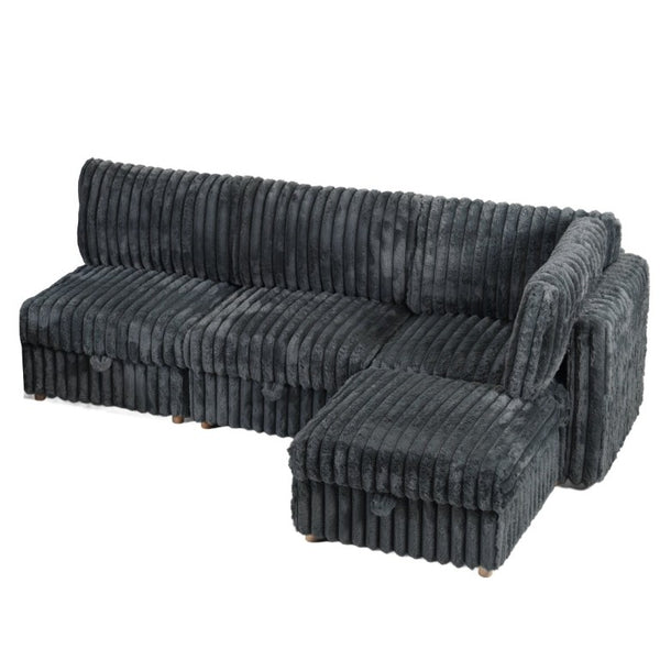 English Elm Armless Modular Sectional Sofa Set with Hidden Storage and Sleeper for Living Room Grey W680S00201