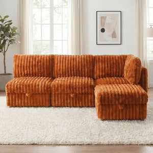 English Elm Armless Modular Sectional Sofa Set with Hidden Storage and Sleeper for Living Room Orange W680S00202