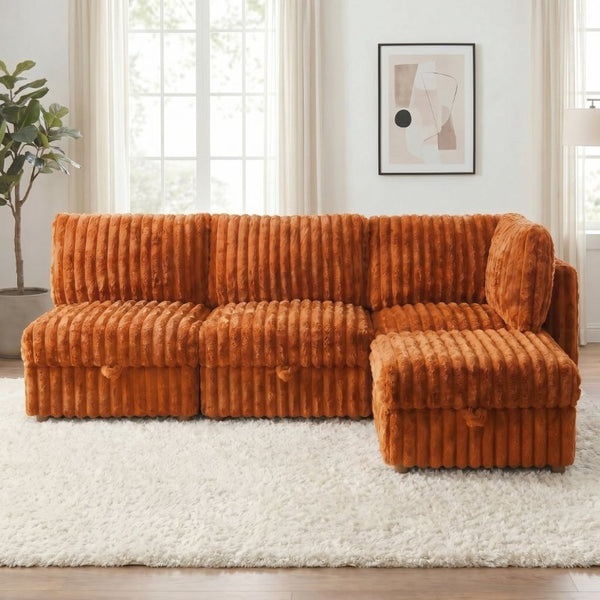 English Elm Armless Modular Sectional Sofa Set with Hidden Storage and Sleeper for Living Room Orange W680S00202
