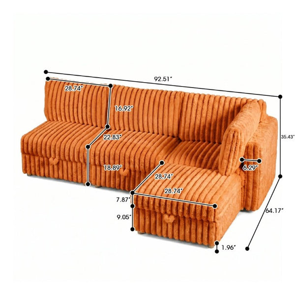English Elm Armless Modular Sectional Sofa Set with Hidden Storage and Sleeper for Living Room Orange W680S00202