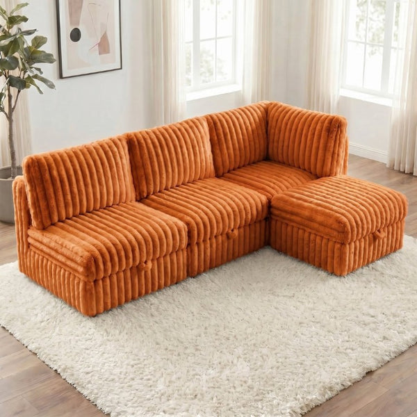 English Elm Armless Modular Sectional Sofa Set with Hidden Storage and Sleeper for Living Room Orange W680S00202