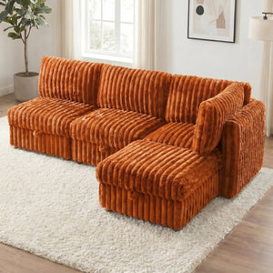 English Elm Armless Modular Sectional Sofa Set with Hidden Storage and Sleeper for Living Room Orange W680S00202