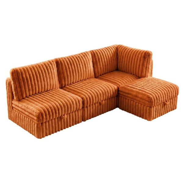 English Elm Armless Modular Sectional Sofa Set with Hidden Storage and Sleeper for Living Room Orange W680S00202