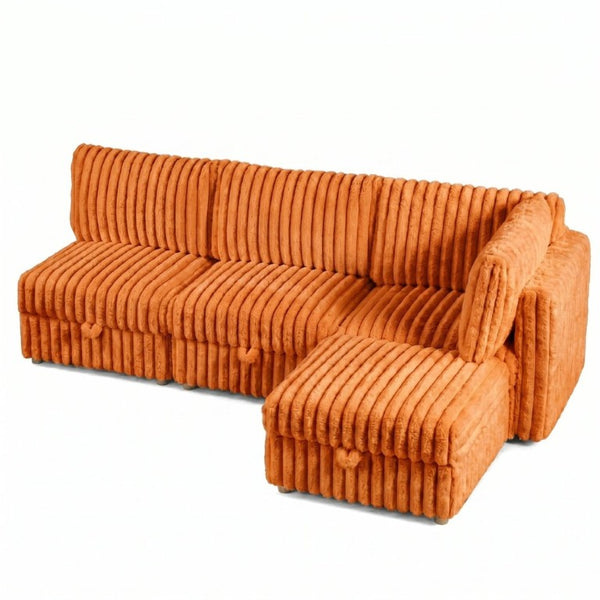 English Elm Armless Modular Sectional Sofa Set with Hidden Storage and Sleeper for Living Room Orange W680S00202