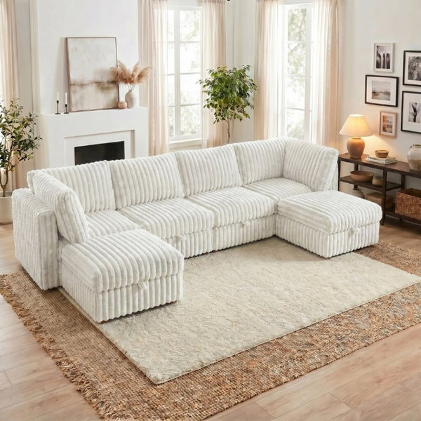 English Elm Armless Modular Sectional Sofa Six Piece Fabric Set with Storage and Sleeper for Living Room Beige W680S00203