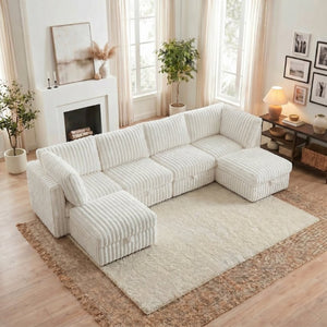 English Elm Armless Modular Sectional Sofa Six Piece Fabric Set with Storage and Sleeper for Living Room Beige W680S00203