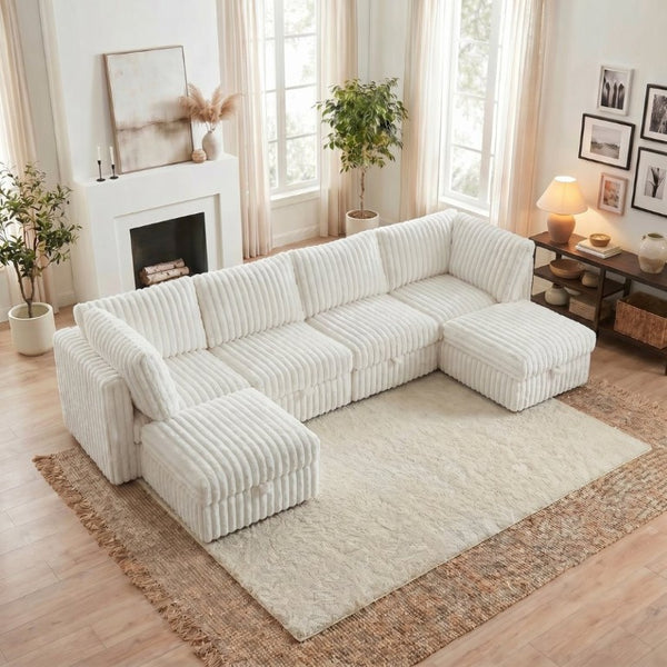 English Elm Armless Modular Sectional Sofa Six Piece Fabric Set with Storage and Sleeper for Living Room Beige W680S00203