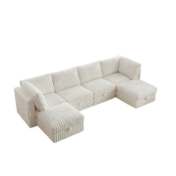 English Elm Armless Modular Sectional Sofa Six Piece Fabric Set with Storage and Sleeper for Living Room Beige W680S00203