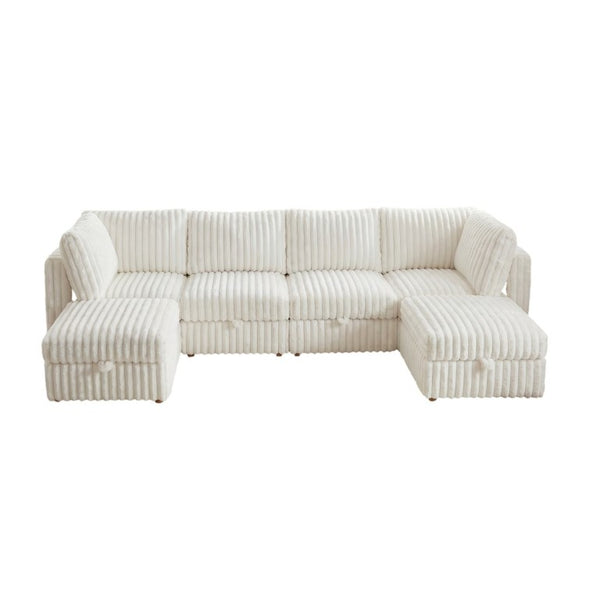 English Elm Armless Modular Sectional Sofa Six Piece Fabric Set with Storage and Sleeper for Living Room Beige W680S00203