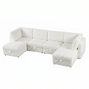 English Elm Armless Modular Sectional Sofa Six Piece Fabric Set with Storage and Sleeper for Living Room Beige W680S00203