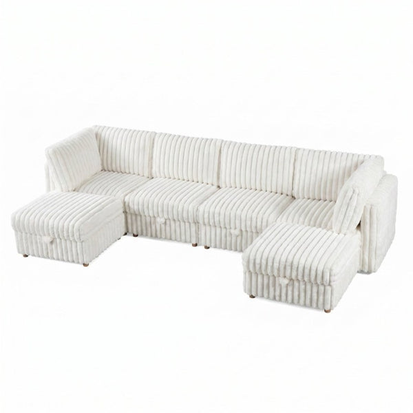 English Elm Armless Modular Sectional Sofa Six Piece Fabric Set with Storage and Sleeper for Living Room Beige W680S00203