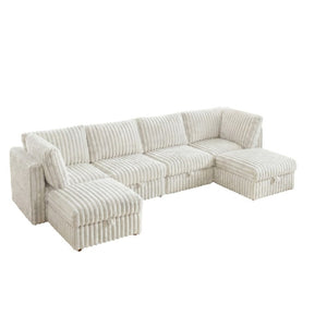 English Elm Armless Modular Sectional Sofa Six Piece Fabric Set with Storage and Sleeper for Living Room Beige W680S00203