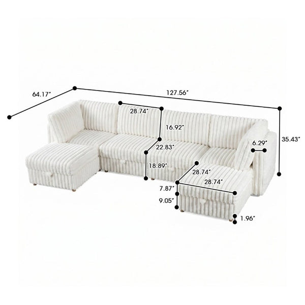 English Elm Armless Modular Sectional Sofa Six Piece Fabric Set with Storage and Sleeper for Living Room Beige W680S00203