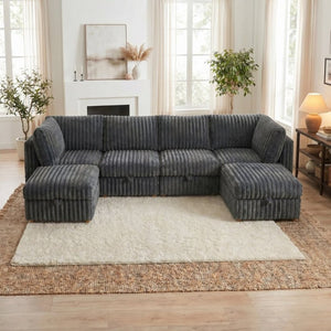 English Elm Armless Modular Sectional Sofa Six Piece Fabric Set with Storage and Sleeper for Living Room Grey W680S00204