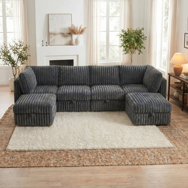 English Elm Armless Modular Sectional Sofa Six Piece Fabric Set with Storage and Sleeper for Living Room Grey W680S00204